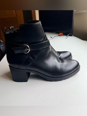 American Exchange Black Ankle Booties with Buckle Strap